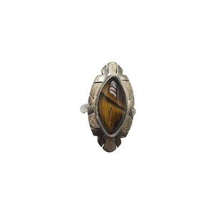 Vintage Taxco Sterling Silver Ring With Oval Tigers Eye Stone Size 8
